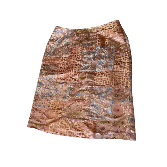 Sophie‎ Chang Sateen Pink Patchwork Lined Skirt Boho Country Women Sz M - Picture 5 of 11